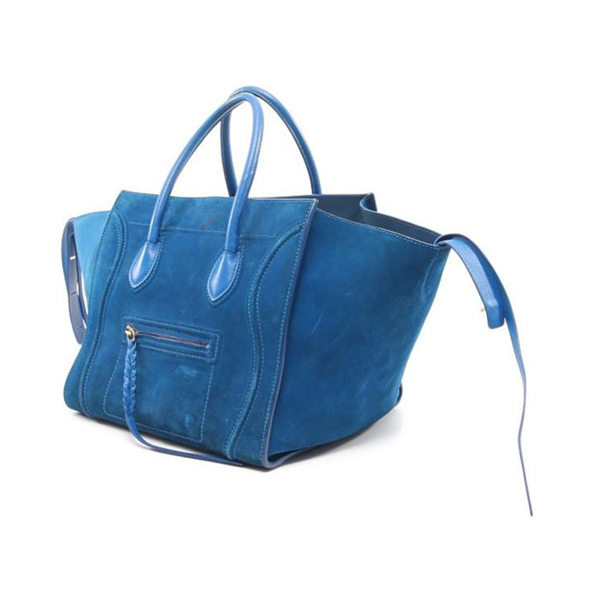 セリーヌ(CELINE)ラゲージファントム|トートバッグ|スエード|レザー|青|ハイブランド・ブランド専門の中古通販サイト(564582)