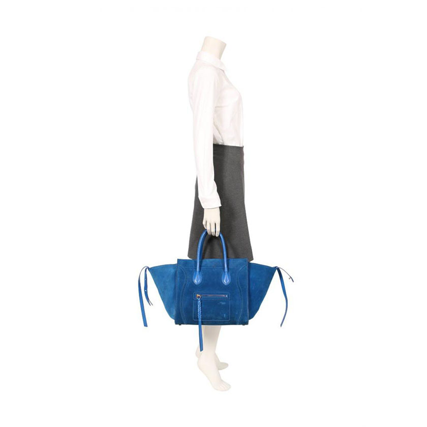 セリーヌ(CELINE)ラゲージファントム|トートバッグ|スエード|レザー|青|ハイブランド・ブランド専門の中古通販サイト(564582)
