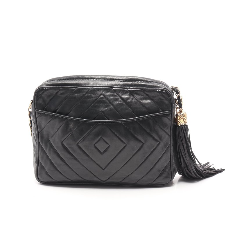 シャネル(CHANEL)ココマーク|ダイヤステッチ|チェーンショルダーバッグ|レザー|黒|ゴールド金具|フリンジ|ハイブランド・ブランド専門の中古通販サイト(551182)