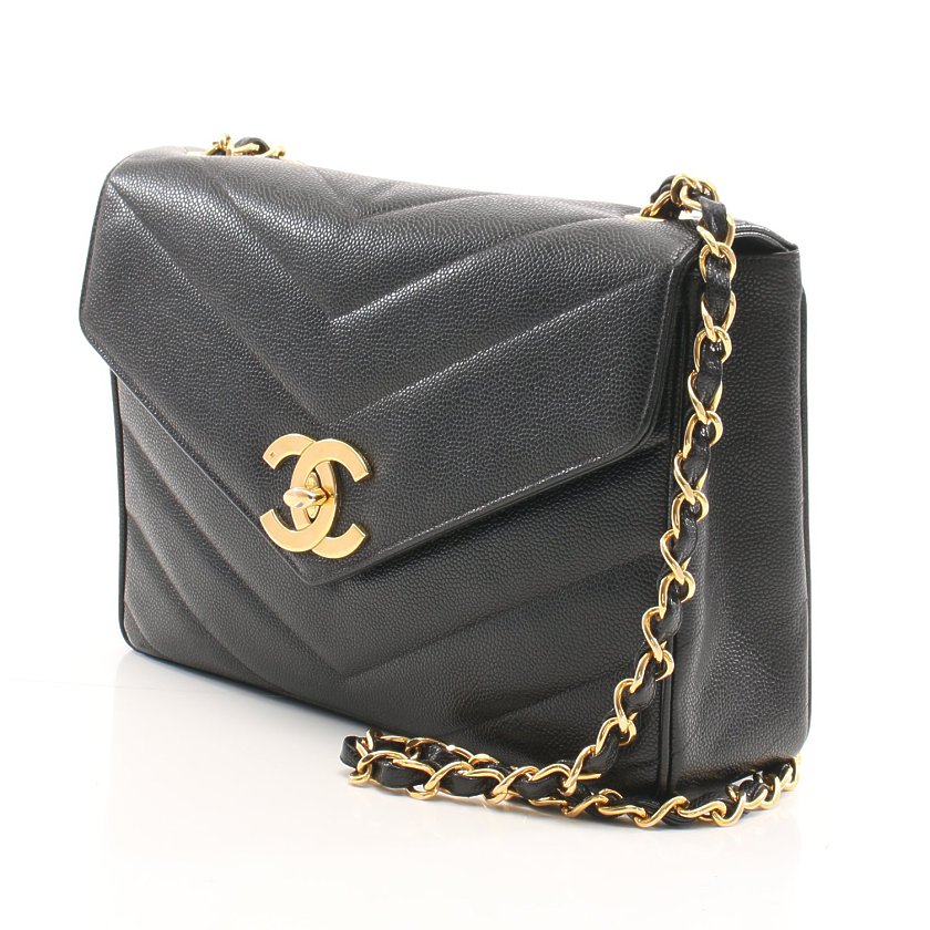 Chanel Vステッチ タッセル キャビアスキン ミニ チェーンショルダーバッグ ブラック (204141 main image 1