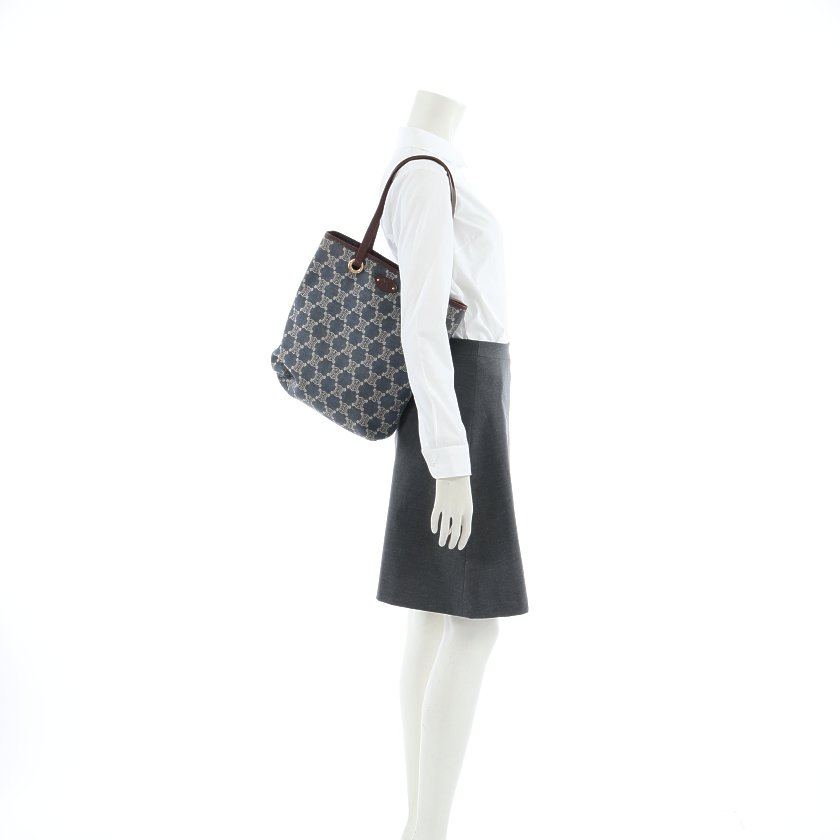 セリーヌ(CELINE)マカダム柄|トートバッグ|デニム|レザー|青|茶|ハイブランド・ブランド専門の中古通販サイト(546787)