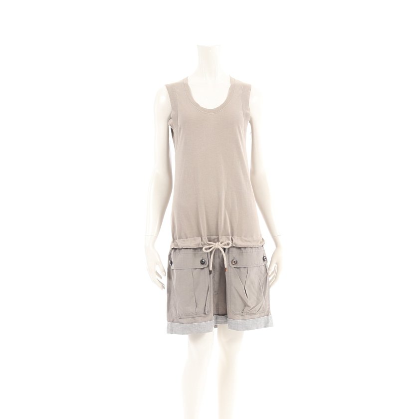 ブルネロクチネリ Brunello Cucinelli ニット ワンピース ノースリーブ カーキ ベージュ レイヤード ドッキング ドローコード ハイブランド ブランド専門の中古通販サイト