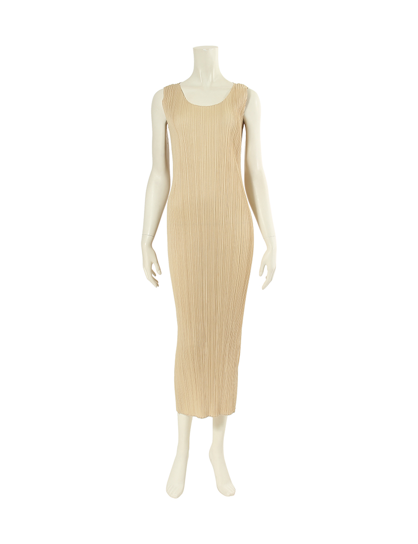 プリーツプリーズ(PLEATS PLEASE)ノースリーブワンピース|ベージュ|ハイブランド・ブランド専門の中古通販サイト(48822) 値引きサービス PLEASE ノースリーブ ワンピース PLEATS ひざ丈ワンピース