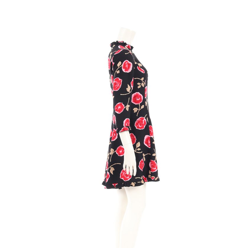 ケイトスペード Kate Spade クルーネックワンピース 花柄 黒 赤 ピンク フリル ハイブランド ブランド専門の中古通販サイト