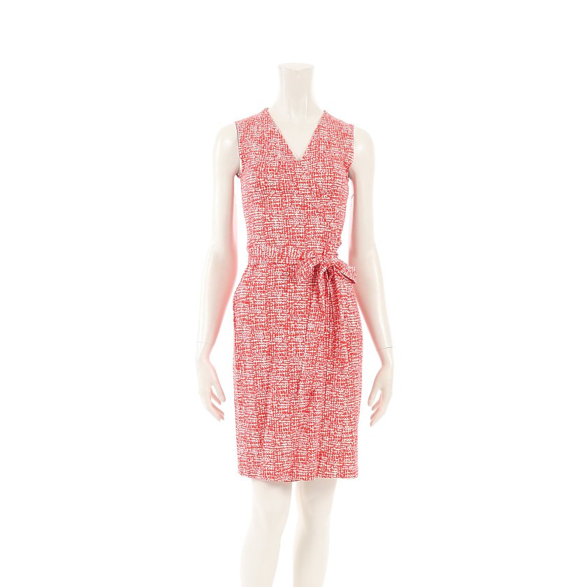 ダイアンフォンファステンバーグ Diane Von Furstenberg New Yahzi Short ラップワンピース ノースリーブ シルク 赤 白 ハイブランド ブランド専門の中古通販サイト