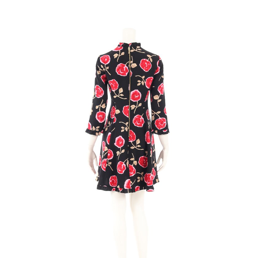 ケイトスペード Kate Spade クルーネックワンピース 花柄 黒 赤 ピンク フリル ハイブランド ブランド専門の中古通販サイト