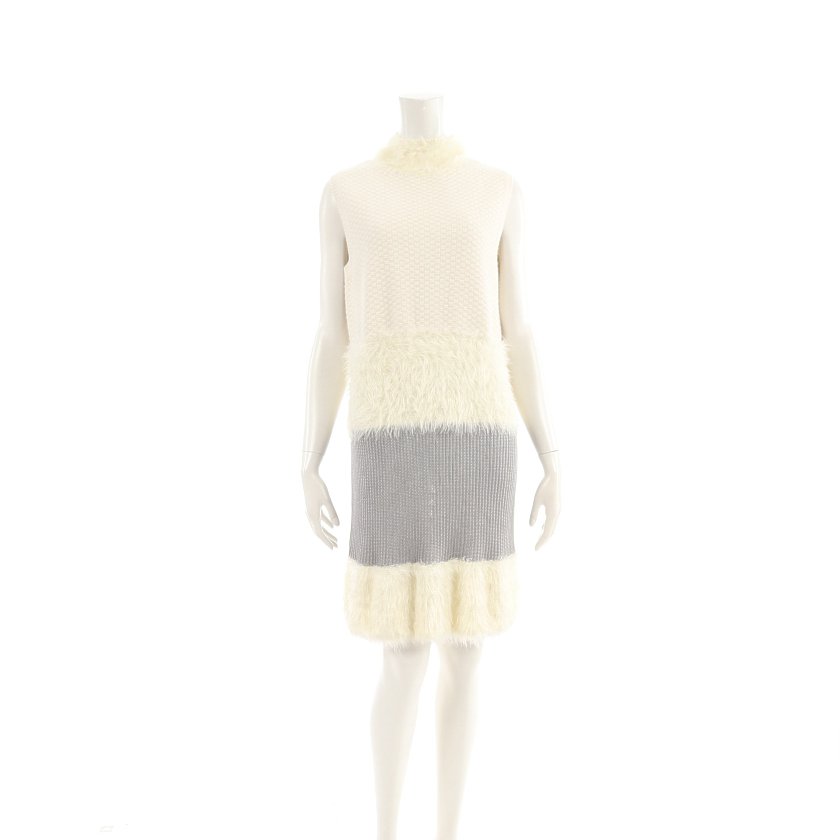 ダイアンフォンファステンバーグ Diane Von Furstenberg ニットワンピース ノースリーブ アイボリー グレー ハイブランド ブランド専門の中古通販サイト