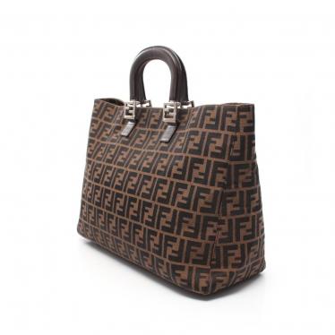 フェンディ(FENDI)ズッカ柄|トートバッグ|キャンバス|レザー|茶色|黒|ハイブランド・ブランド専門の中古通販サイト(574345)