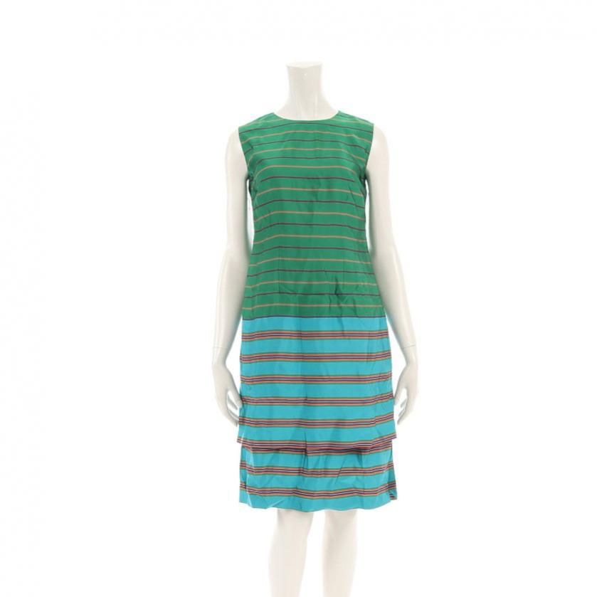 ドリスヴァンノッテン Dries Van Noten ノースリーブワンピース ボーダー 緑 エメラルドグリーン マルチカラー ハイブランド ブランド専門の中古通販サイト