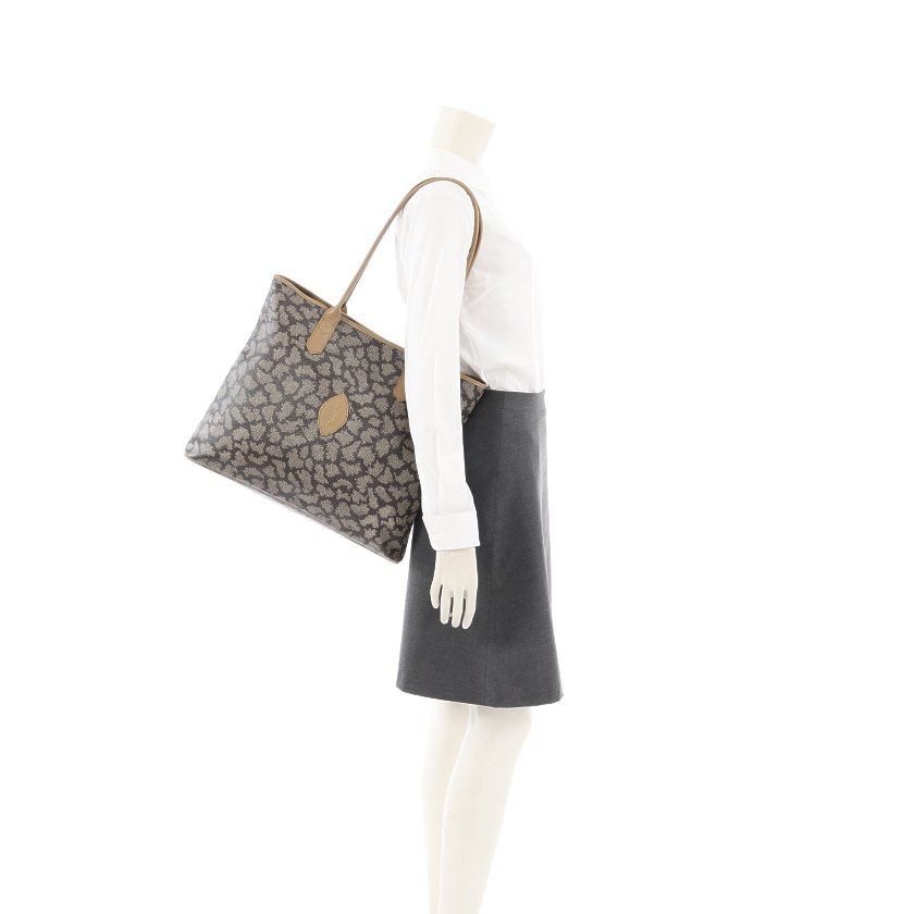 イヴサンローラン(YVES SAINT LAURENT)|トートバッグ|総柄|PVC|レザー|ダークブラウン|ベージュ|ハイブランド・ブランド専門の中古通販サイト(582951)