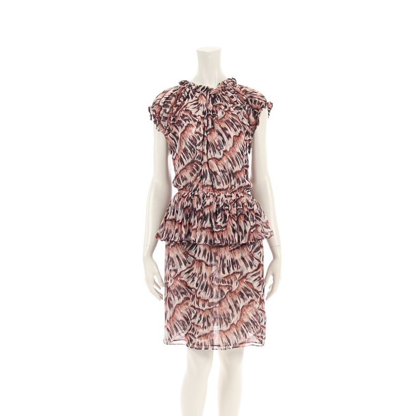 ボッテガヴェネタ Bottega Veneta ワンピース 総柄 シルク 茶 黒 アイボリー フリル シフォン ハイブランド ブランド専門の中古通販サイト