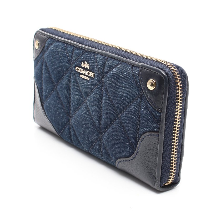 コーチ(COACH)ミッキー|キルテッド|デニム|ラウンドファスナー長財布|レザー|ネイビー|青|ハイブランド・ブランド専門の中古通販サイト(581473)