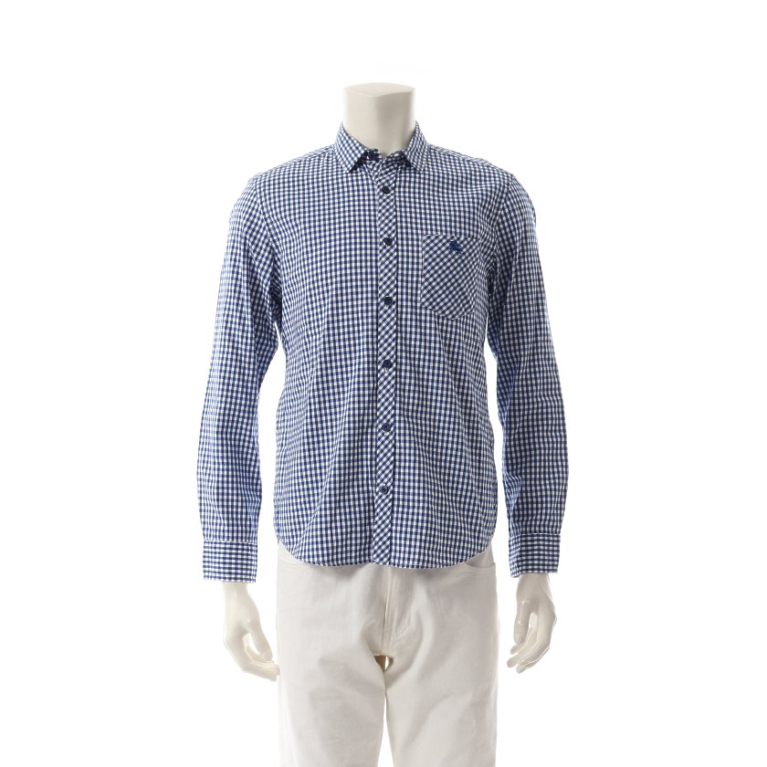 バーバリーブラックレーベル Burberry Black Label シャツ ギンガムチェック 青 白 ハイブランド ブランド専門の中古通販サイト