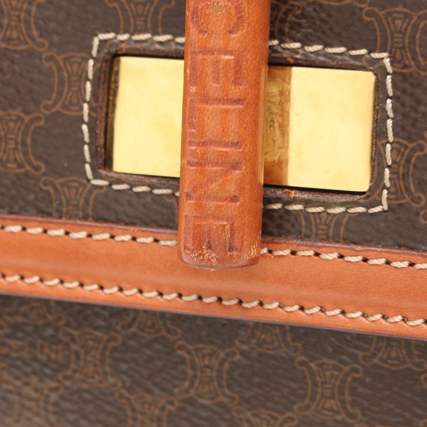 セリーヌ(CELINE)マカダム|ハンドバッグ|PVC|レザー|茶色
