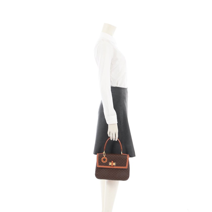 セリーヌ(CELINE)マカダム|ハンドバッグ|PVC|レザー|茶色