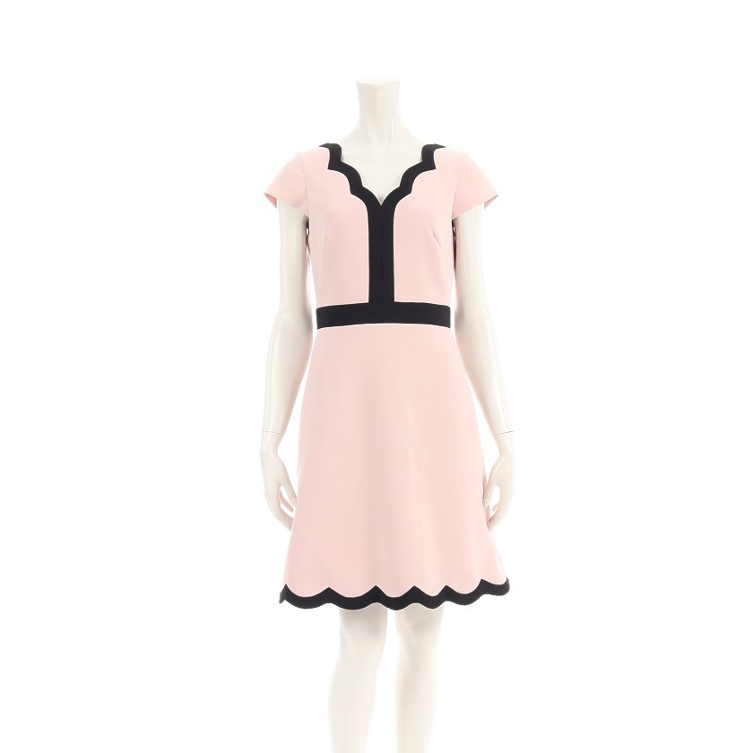 ケイトスペード Kate Spade Scallop Short Sleeve Dress ワンピース フレンチスリーブ スカラップ ネック ライトピンク 黒 ハイブランド ブランド専門の中古通販サイト