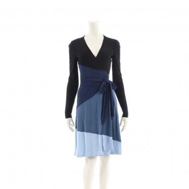 ダイアンフォンファステンバーグ Diane Von Furstenberg Mary Bell ラップワンピース レーヨン 黒 水色 青 ハイブランド ブランド専門の中古通販サイト