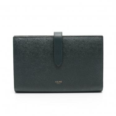 CELINE レザーケース ブラック/ダークグリーン CELINE・財布・小物・ラージ ストラップ ウォレット 二つ折り