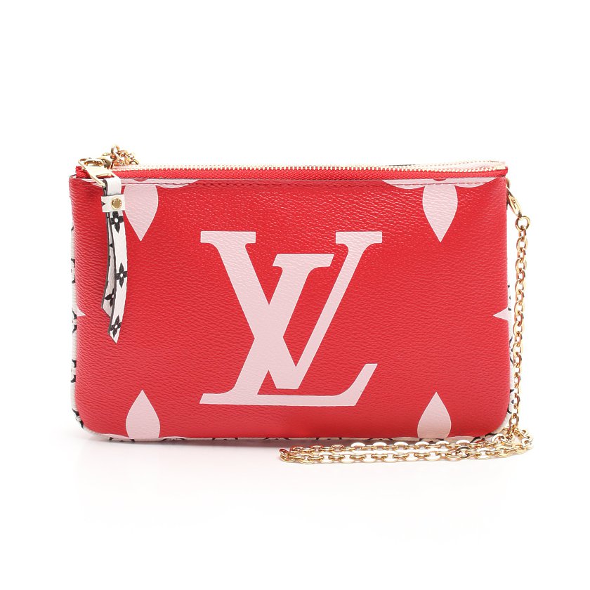 ルイヴィトン Louis Vuitton ポシェット ドゥーブル ジップ モノグラムジャイアント チェーン ショルダーバッグ Pvc 赤 ピンク 19ss ハイブランド ブランド専門の中古通販サイト