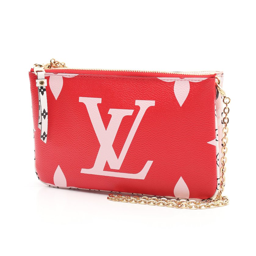 ルイヴィトン Louis Vuitton ポシェット ドゥーブル ジップ モノグラムジャイアント チェーン ショルダーバッグ Pvc 赤 ピンク 19ss ハイブランド ブランド専門の中古通販サイト