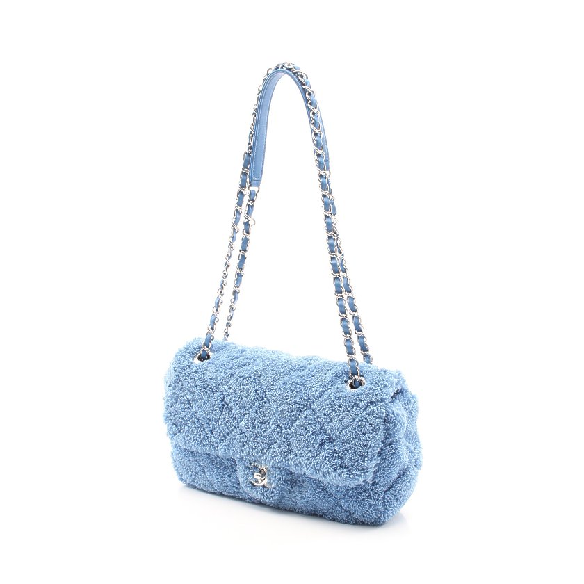 シャネル(CHANEL)マトラッセ|Wチェーンショルダーバッグ|パイル|レザー|青|シルバー金具|ハイブランド・ブランド専門の中古通販サイト(591062)