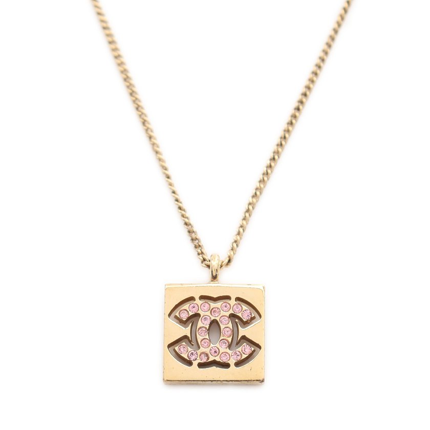 シャネル ネックレス スクエアストーン ココマーク ピンク