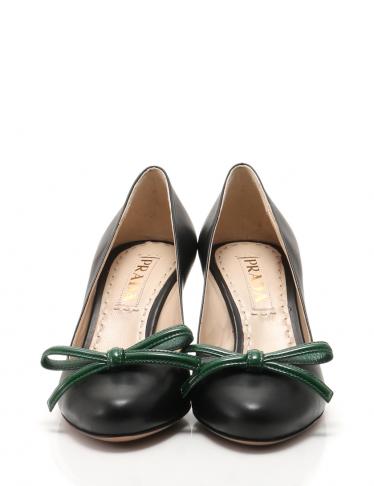 プラダ(PRADA)パンプス|リボン|レザー|エナメル|黒|緑|ハイブランド・ブランド専門の中古通販サイト(56169)