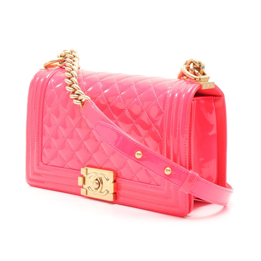 シャネル(CHANEL)ボーイシャネル|チェーンショルダーバッグ|エナメルレザー|ピンク|ゴールド金具|ネオンカラー|ハイブランド・ブランド専門の中古通販サイト(597398)