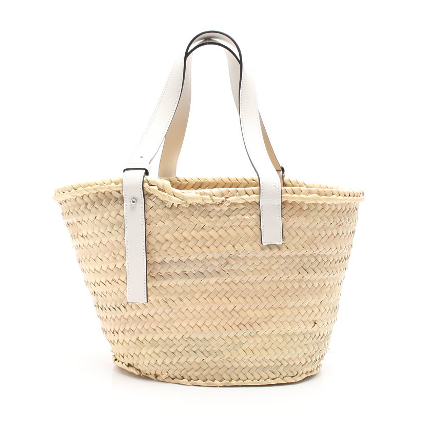 ロエベ(LOEWE)バスケットバッグ|M|かごバッグ|ハンドバッグ|ラフィア|レザー|ナチュラル|白|ハイブランド・ブランド専門の中古通販サイト(600809)