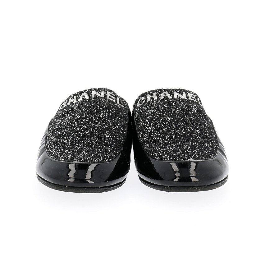 シャネル Chanel スライドサンダル ミュール ロゴ エナメルレザー 黒 ラメ ハイブランド ブランド専門の中古通販サイト