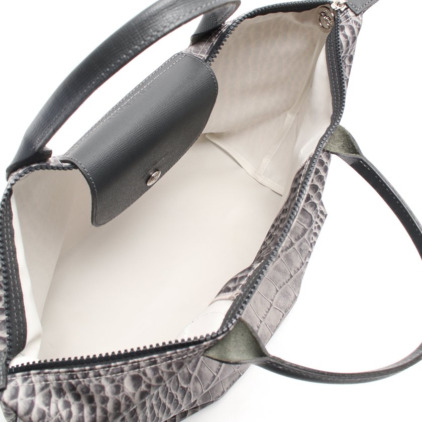 ロンシャン(LONGCHAMP)ル|プリアージュ|ネオ|M|ハンドバッグ|クロコ柄|ナイロン|レザー|グレー|アイボリー|2WAY|ハイブランド・ブランド専門の中古通販サイト(609589)