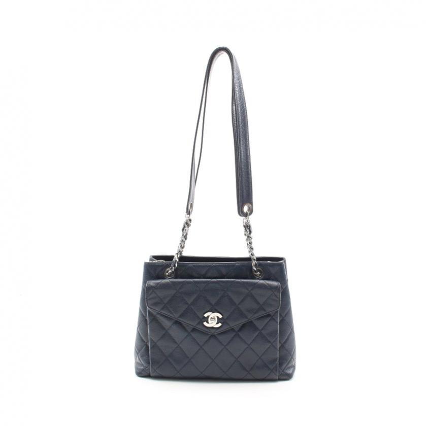 シャネル Chanel マトラッセ チェーンショルダーバッグ キャビアスキン ネイビー シルバー金具 ハイブランド ブランド専門の中古通販サイト