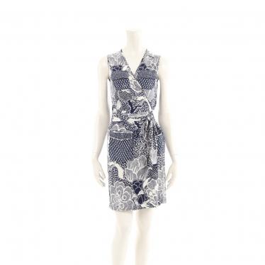 ダイアンフォンファステンバーグ Diane Von Furstenberg Mellany Print ラップワンピース 総柄 シルク ネイビー 白 ハイブランド ブランド専門の中古通販サイト