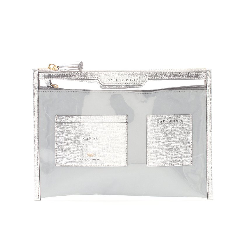 アニヤハインドマーチ Anya Hindmarch Safe Deposit Case クラッチバッグ ビニール レザー クリア シルバー ハイブランド ブランド専門の中古通販サイト