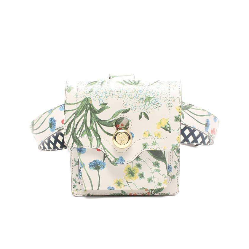 トリーバーチ Tory Burch ウエストポーチ ボディバッグ 花柄 レザー 白 緑 マルチカラー ハイブランド ブランド専門の中古通販サイト