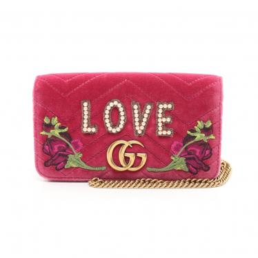 GUCCI・バッグ・GGマーモント チェーンショルダーバッグ フラワー刺繍  