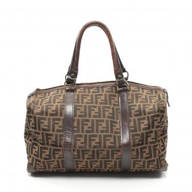 フェンディ Fendi ズッカ ミニボストンバッグ ハンドバッグ キャンバス レザー ベージュ ダークブラウン ハイブランド ブランド専門の中古通販サイト