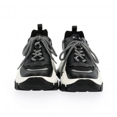 プラダ(PRADA)PEGASUS|ダッドスニーカー|レザー|黒|白|19AW 直売大セール 美品★PRADA・ペガサス レディース レザー切替 ダット スニーカー(37) スニーカー