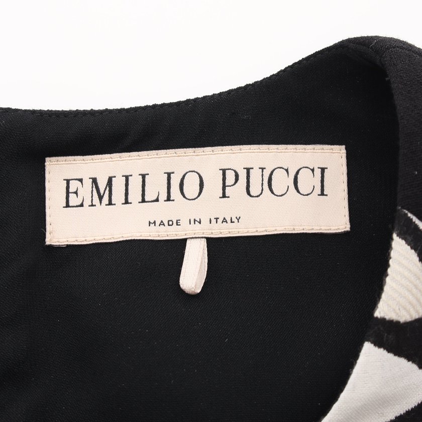 エミリオプッチ Emilio Pucci ワンピース フレンチスリーブ ウール レーヨン 黒 白 ベージュ ジャカード ハイブランド ブランド専門の中古通販サイト
