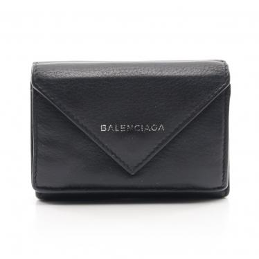 バレンシアガ Balenciaga ペーパーミニウォレット 三つ折り財布 レザー 黒 ハイブランド ブランド専門の中古通販サイト