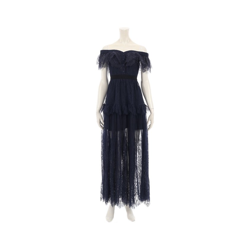 セルフポートレイト Selfportrait ドレス ワンピース レース オフショルダー ネイビー 黒 ハイブランド ブランド専門の中古通販サイト