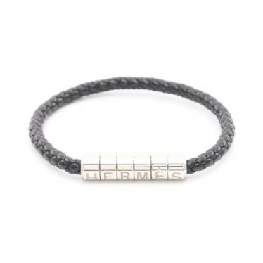 エルメス Hermes Goliath Code ゴリアテ コード ブレスレット パラジウム レザー シルバー 黒 ハイブランド ブランド専門の中古通販サイト 640903