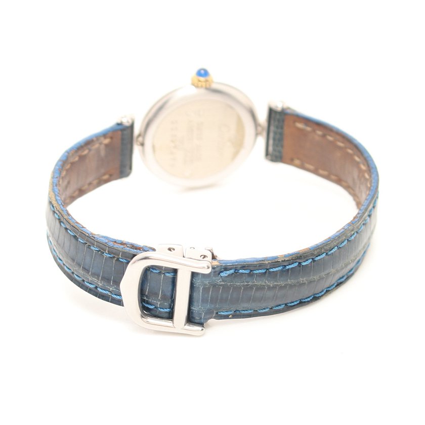 カルティエ Cartier マストコリゼ レディース 腕時計 クオーツ Sv925 レザー シルバー ネイビー 白文字盤 型押しベルト ハイブランド ブランド専門の中古通販サイト