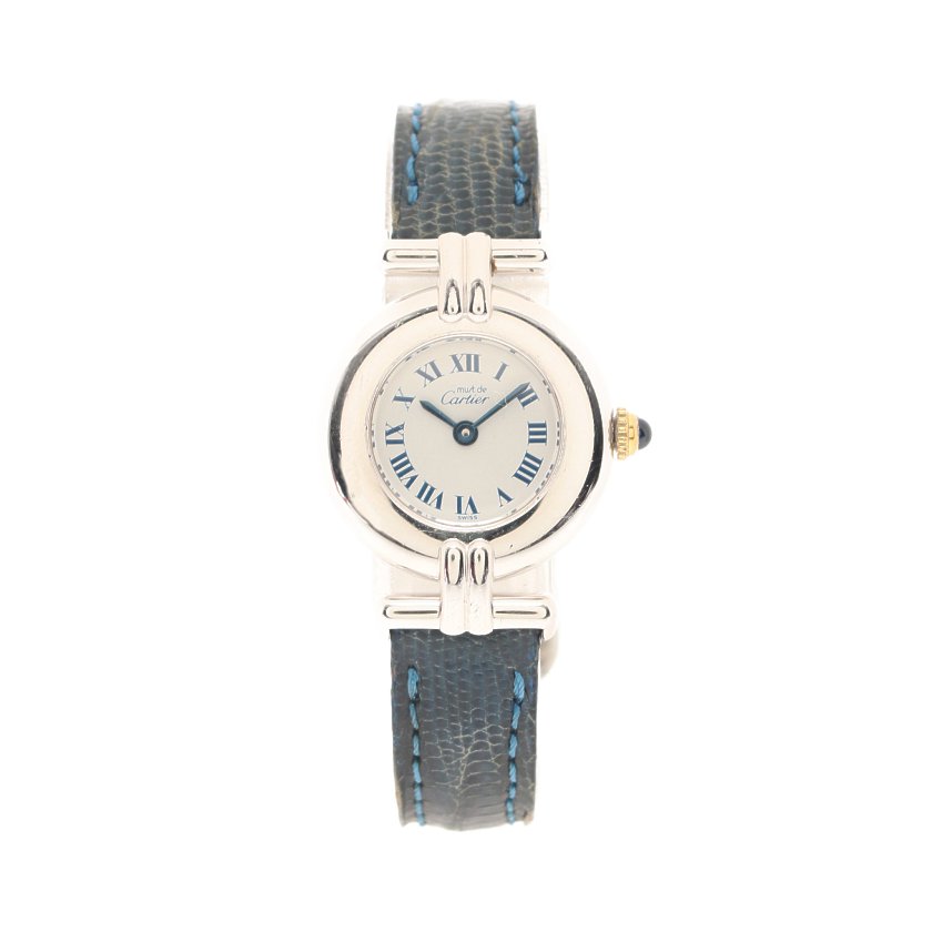 カルティエ Cartier マストコリゼ レディース 腕時計 クオーツ Sv925 レザー シルバー ネイビー 白 文字盤 型押しベルト ハイブランド ブランド専門の中古通販サイト