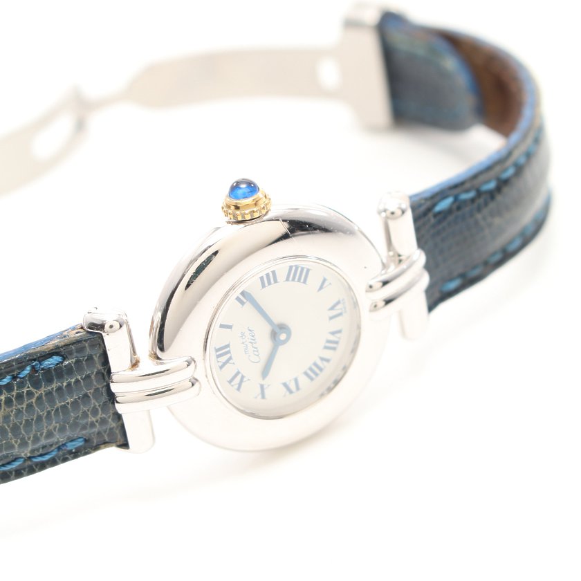 カルティエ Cartier マストコリゼ レディース 腕時計 クオーツ Sv925 レザー シルバー ネイビー 白文字盤 型押しベルト ハイブランド ブランド専門の中古通販サイト
