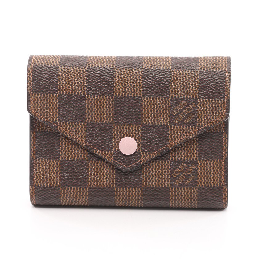 ルイヴィトン(LOUIS VUITTON)ポルトフォイユ|ヴィクトリーヌ|ダミエエベヌ|三つ折り財布|PVC|ライトブラウン|ブラウン|ピンク|ローズバレリーヌ|ハイブランド・ブランド専門の中古通販サイト(643076)