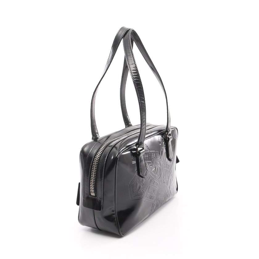 プラダ Prada ハンドバッグ レザー ブラック エンボスイラスト ハイブランド ブランド専門の中古通販サイト