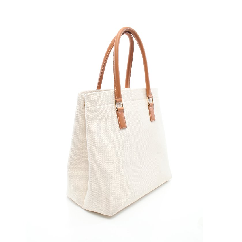 セリーヌ Celine ホリゾンタル Celine カバ トートバッグ ロゴプリント キャンバス レザー オフホワイト ブラウン aw ハイブランド ブランド専門の中古通販サイト