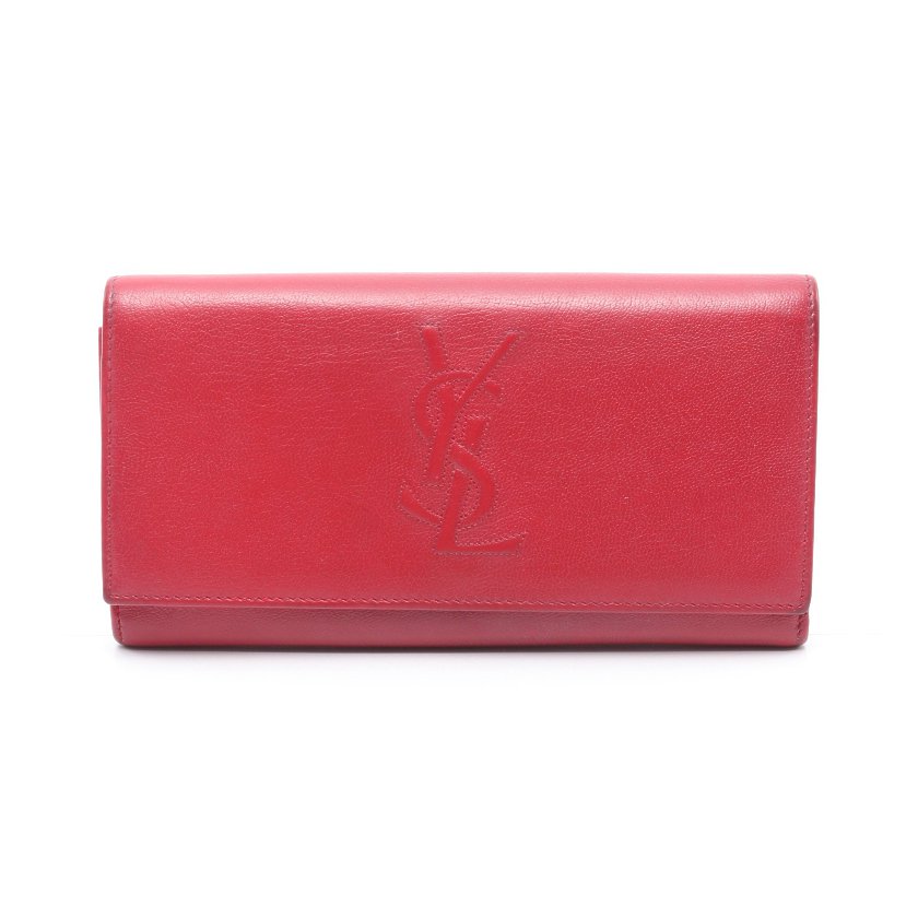 イヴサンローラン Yves Saint Laurent 二つ折り長財布 レザー レッド Yslロゴ ハイブランド ブランド専門の中古通販サイト