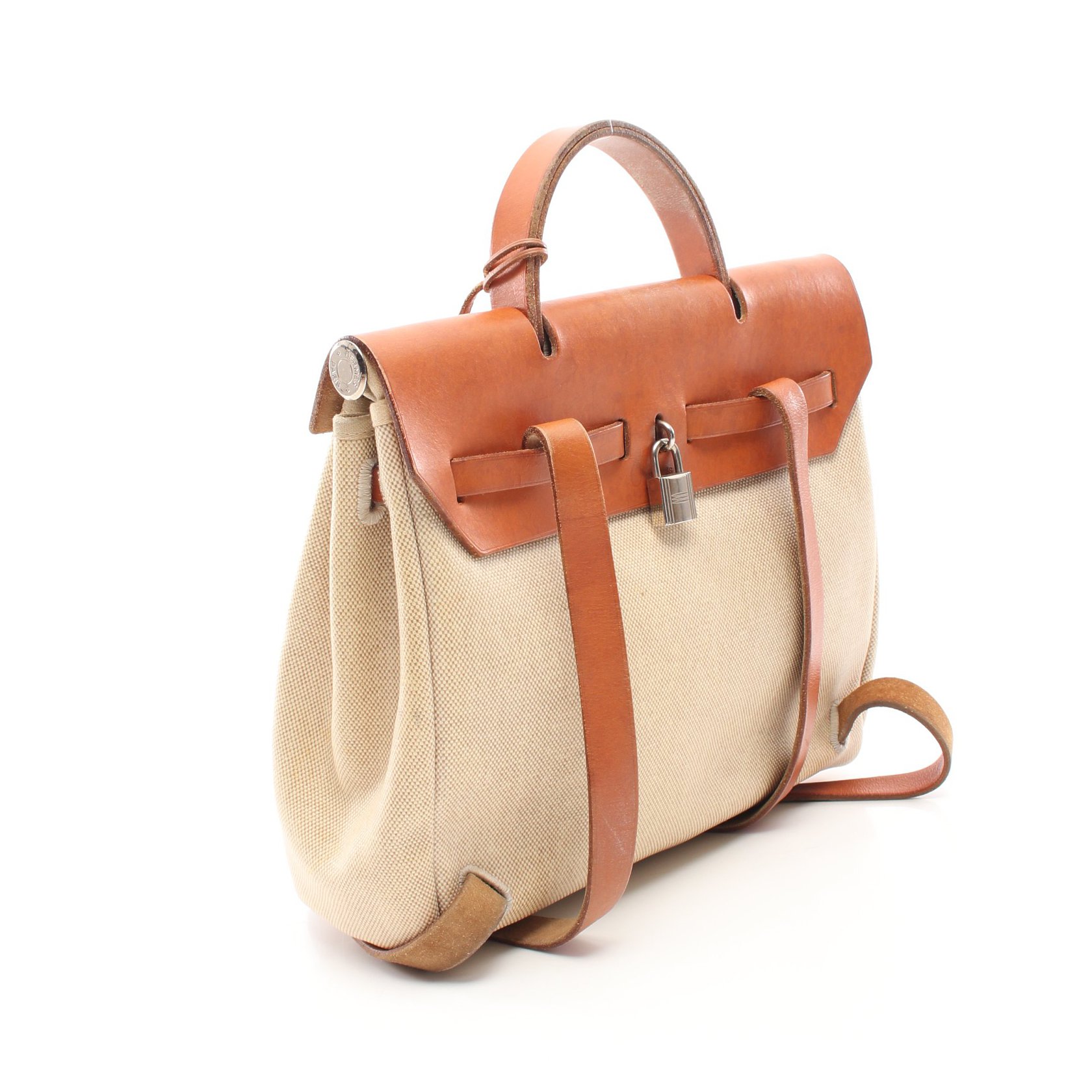 エルメス Hermes エールバッグ アドpm バックパック リュック サック トワルアッシュ レザー アイボリー ブラウン シルバー金具 C刻印 ハイブランド ブランド専門の中古通販サイト